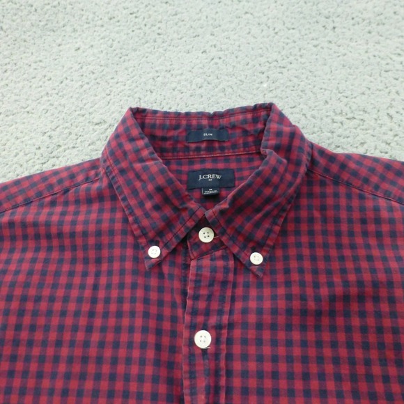J.Crew Shirt Mens Medium Slim Fit Gingham Button Up Burgundy Navy Blue Cotton - Picture 3 of 9